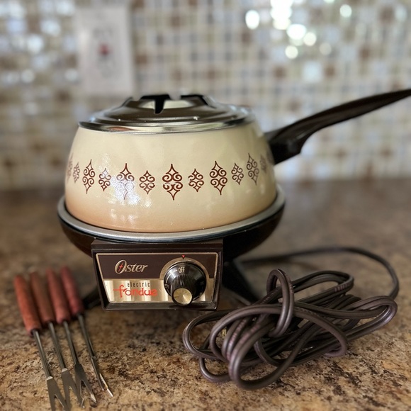 Oster Kitchen Vintage Oster Electric Fondue Pot Beige Brown With 4